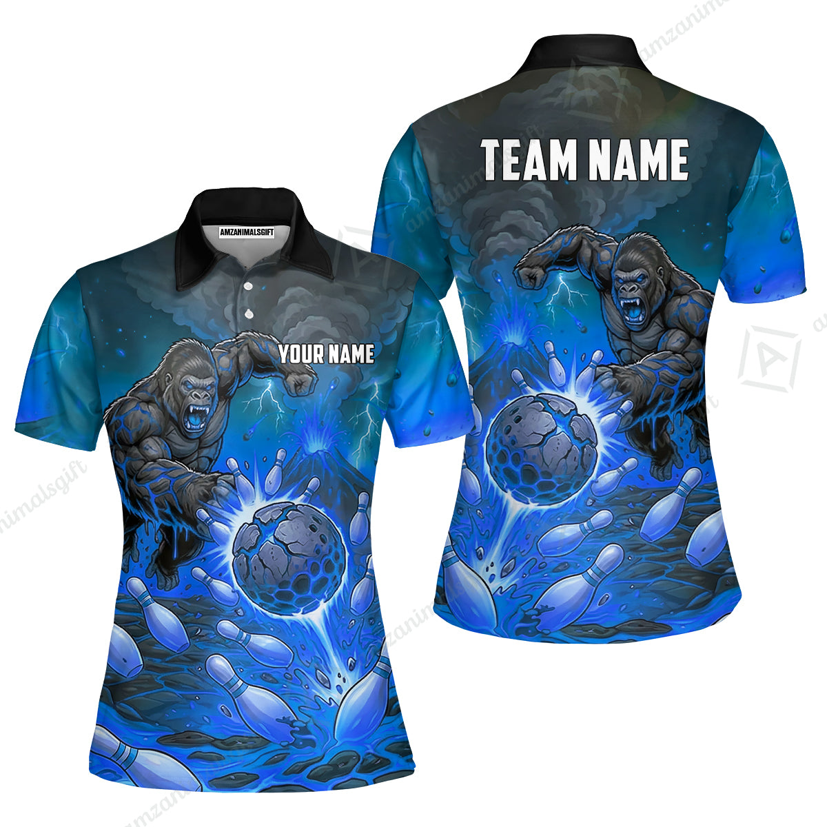 Custom Bowling Jersey Polo Shirt, Fierce Gorilla Strike Bowling, Custom Bowling Jersey Team Shirt For Players With Name & Team Name