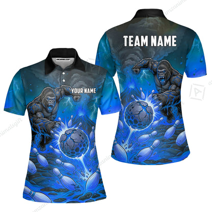 Custom Bowling Jersey Polo Shirt, Fierce Gorilla Strike Bowling, Custom Bowling Jersey Team Shirt For Players With Name & Team Name
