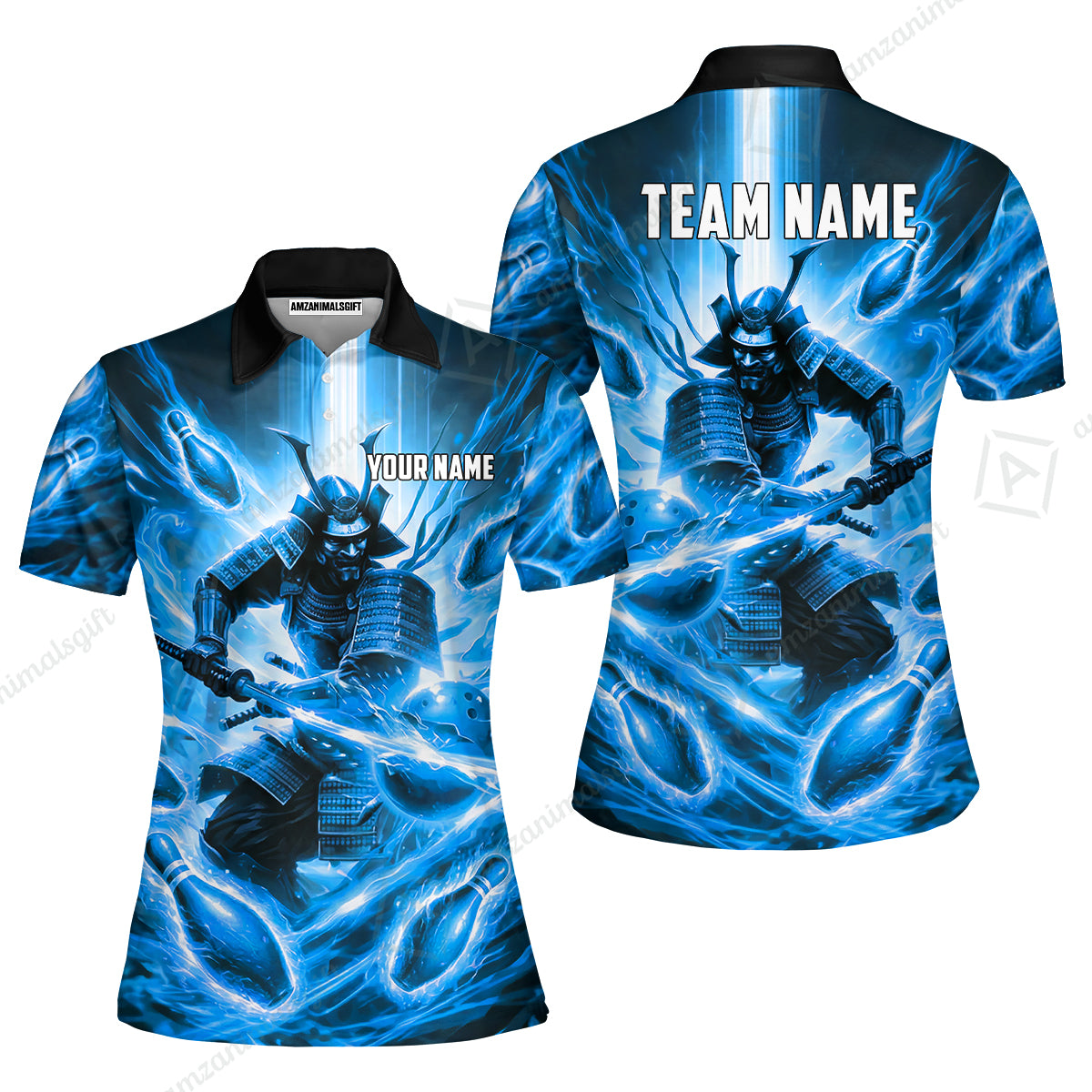 Custom Bowling Jersey Polo Shirt, Japanese Samurai Warrior Bowling, Custom Bowling Jersey Team Shirt For Players With Name & Team Name