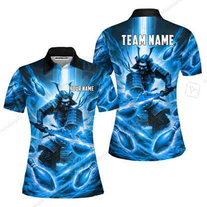 Custom Bowling Jersey Polo Shirt, Japanese Samurai Warrior Bowling, Custom Bowling Jersey Team Shirt For Players With Name & Team Name
