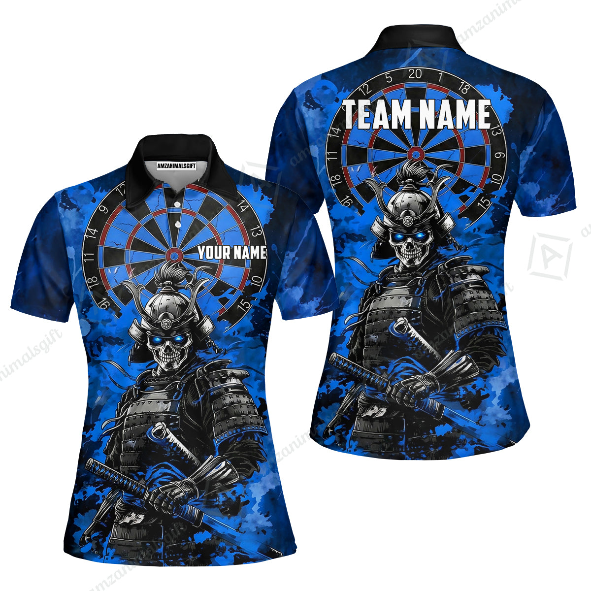 Custom Darts Team Jersey, Personalized Skull Samurai Dartboard Dart Polo Shirt For Players With Name & Team Name
