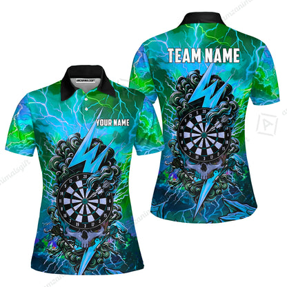 Custom Darts Team Jersey, Personalized Lightning Skull Dart Polo Shirt For Players With Name & Team Name
