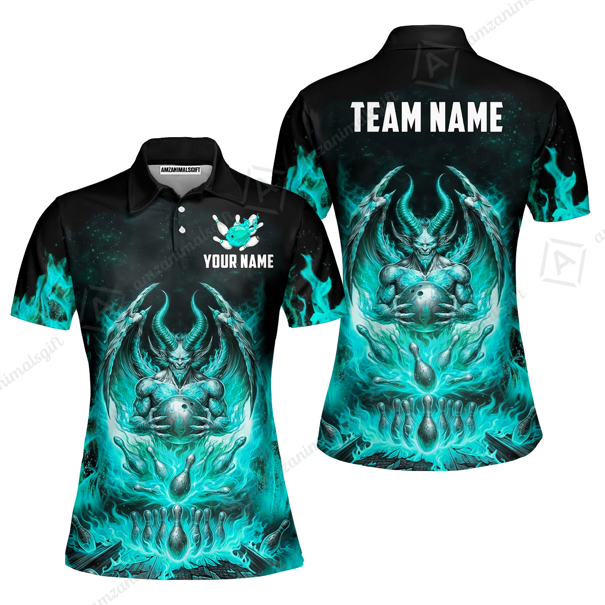 Custom Hellfire Bowling Jersey Polo Shirt, Custom Hellfire Bowling Jersey Team Shirt For Players With Name & Team Name