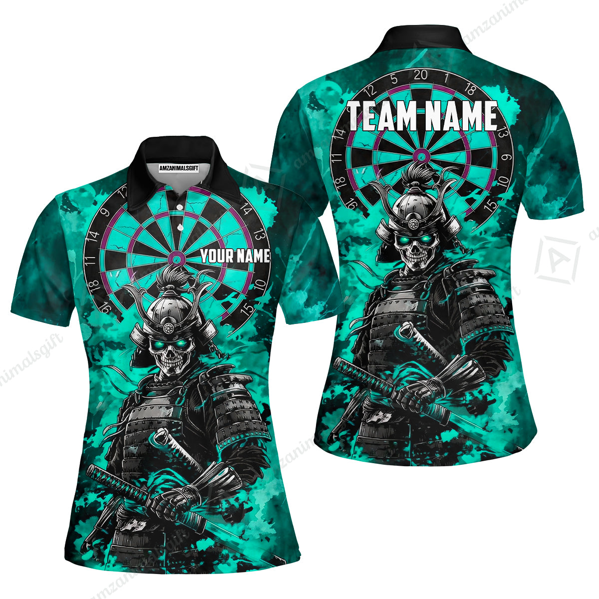 Custom Darts Team Jersey, Personalized Skull Samurai Dartboard Dart Polo Shirt For Players With Name & Team Name