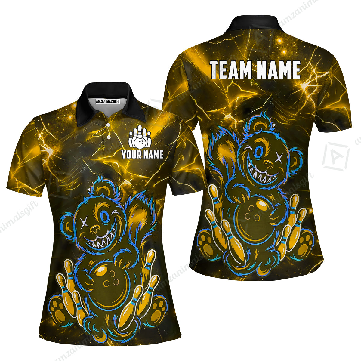 Custom Creepy Teddy Bowling Jersey Polo Shirt, Custom Creepy Teddy Bowling Jersey Team Shirt For Players With Name & Team Name