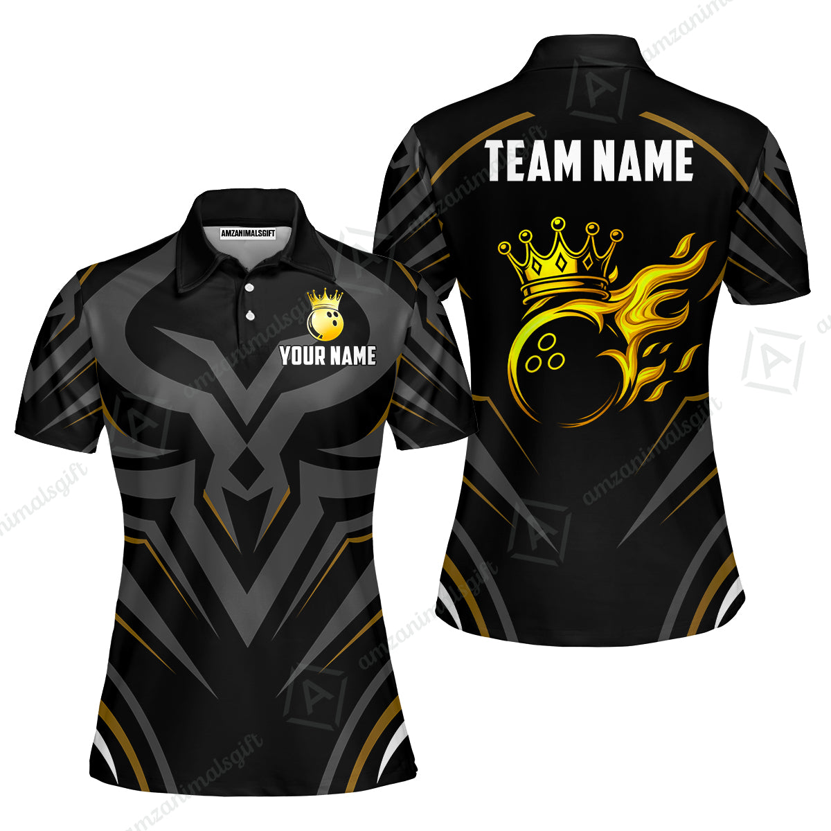 Custom Bowling Jersey Polo Shirt, Crowned Bowling Ball, Custom Bowling Jersey Team Shirt For Players With Name & Team Name