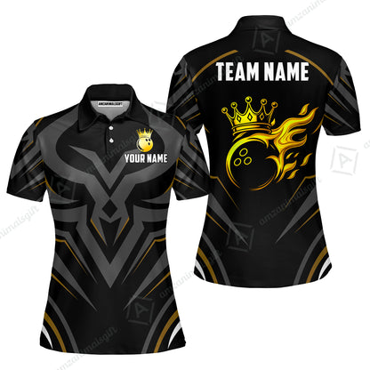 Custom Bowling Jersey Polo Shirt, Crowned Bowling Ball, Custom Bowling Jersey Team Shirt For Players With Name & Team Name