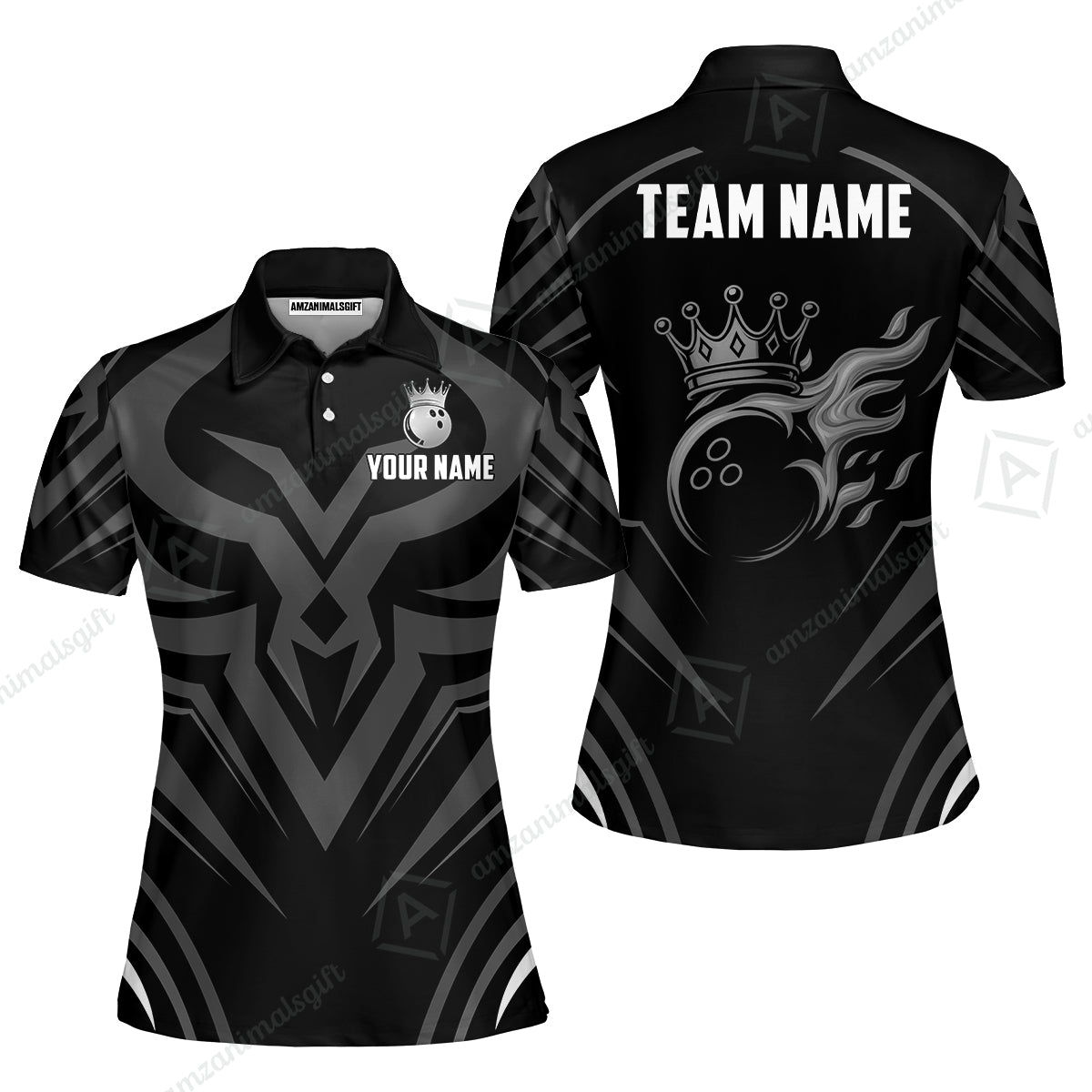 Custom Bowling Jersey Polo Shirt, Crowned Bowling Ball, Custom Bowling Jersey Team Shirt For Players With Name & Team Name