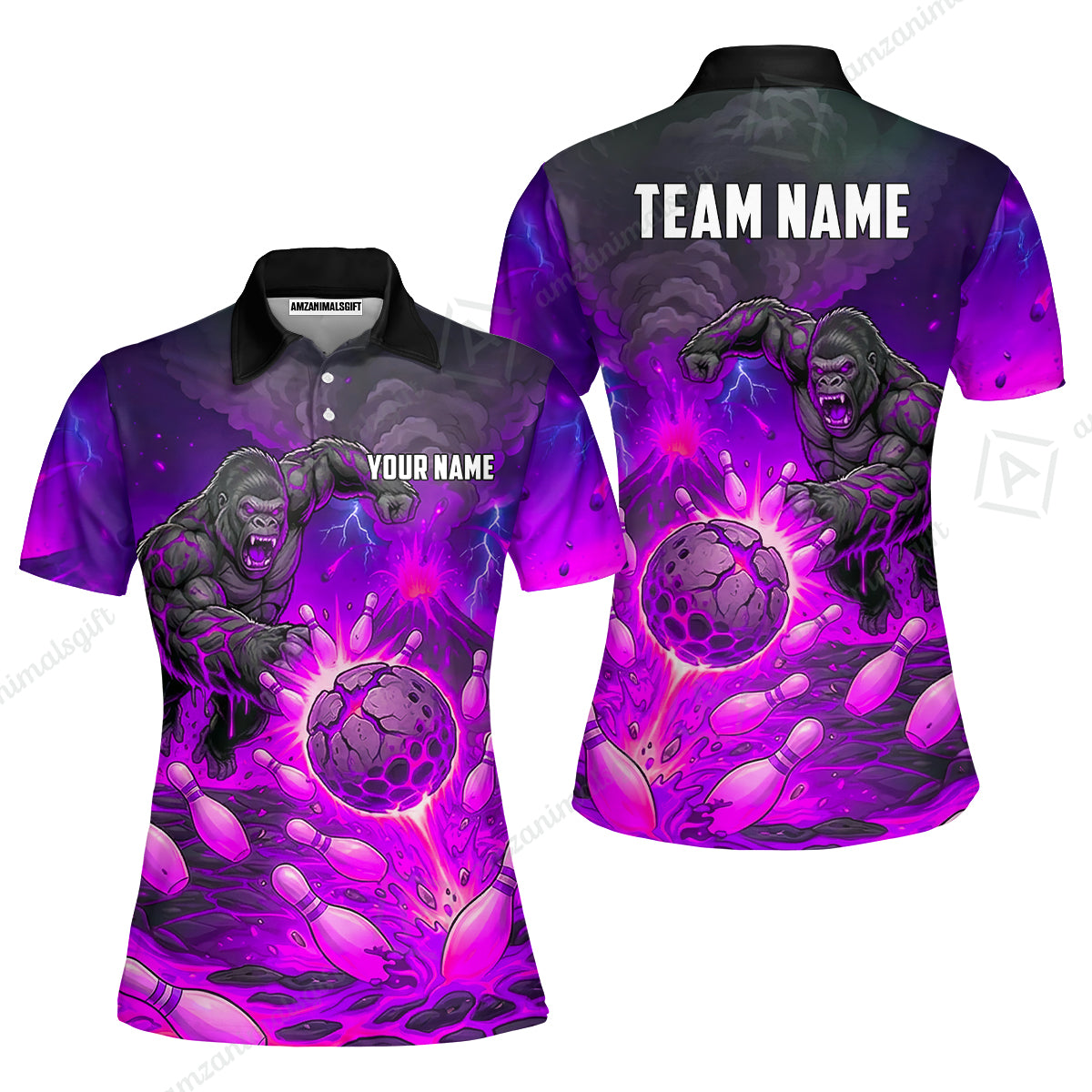 Custom Bowling Jersey Polo Shirt, Fierce Gorilla Strike Bowling, Custom Bowling Jersey Team Shirt For Players With Name & Team Name