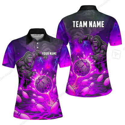 Custom Bowling Jersey Polo Shirt, Fierce Gorilla Strike Bowling, Custom Bowling Jersey Team Shirt For Players With Name & Team Name
