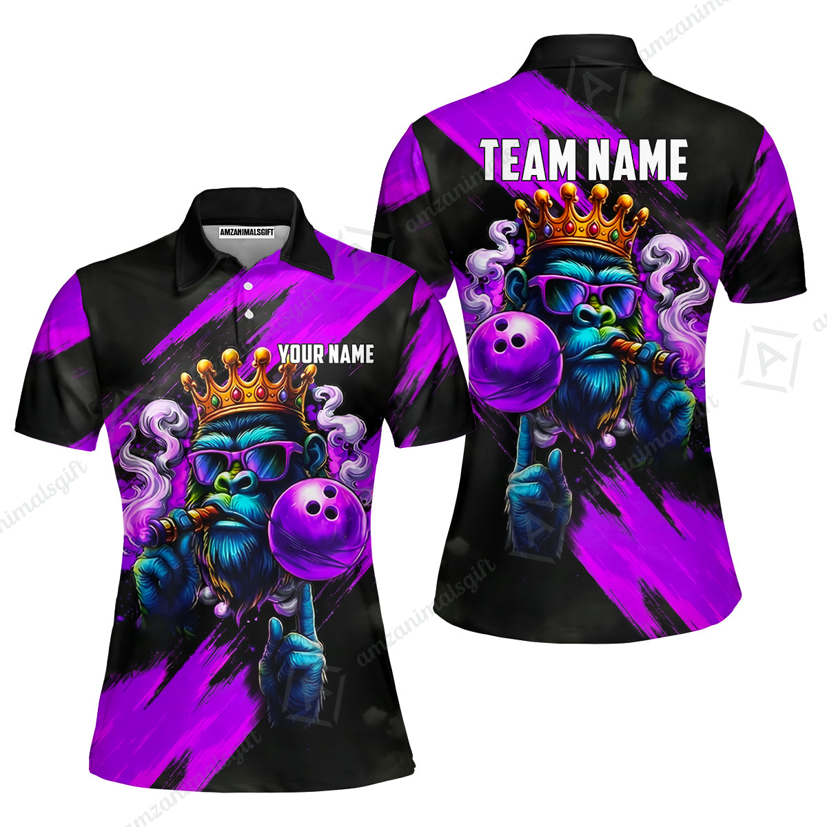 Custom Bowling Jersey Polo Shirt, Gorilla Boss King, Custom Bowling Jersey Team Shirt For Players With Name & Team Name