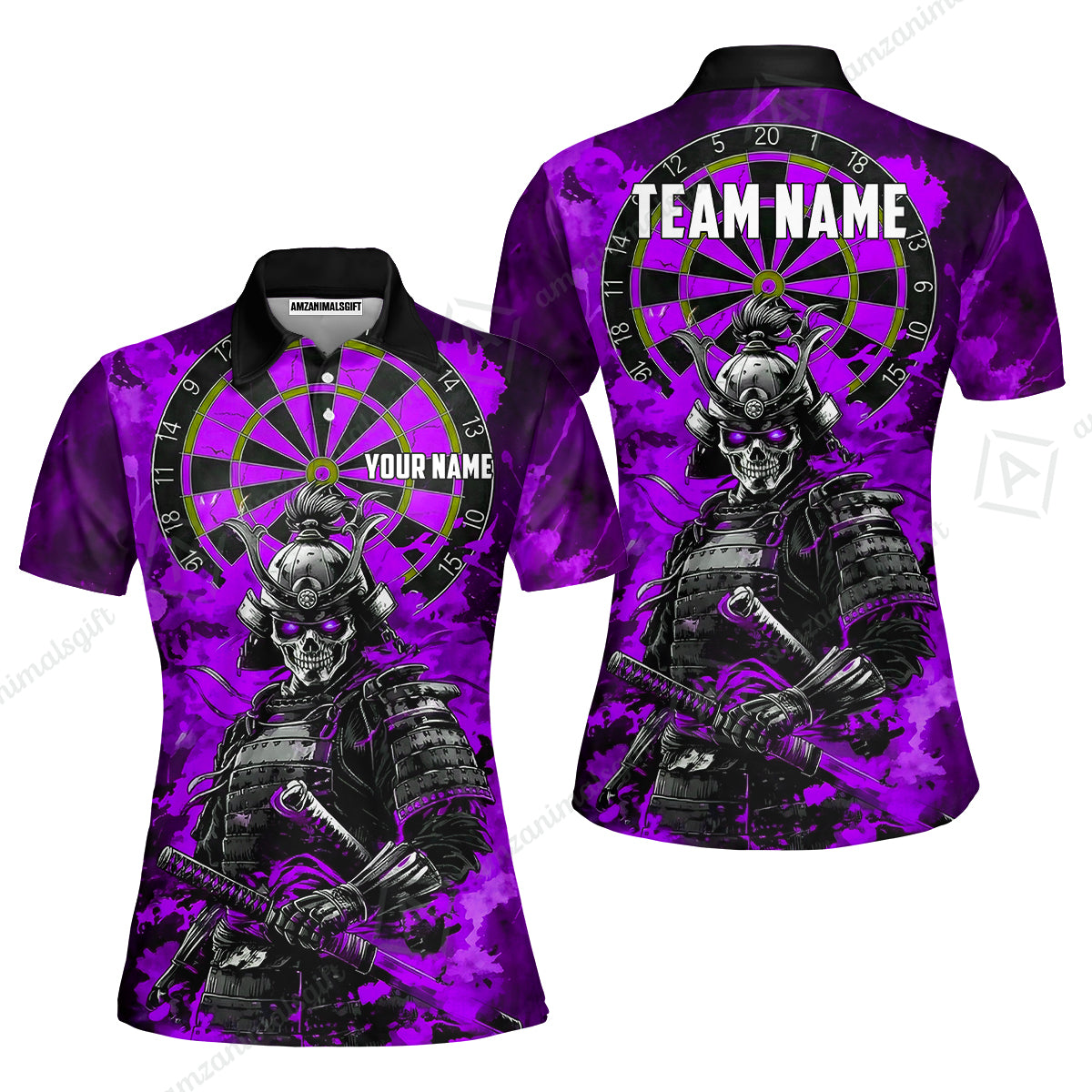 Custom Darts Team Jersey, Personalized Skull Samurai Dartboard Dart Polo Shirt For Players With Name & Team Name