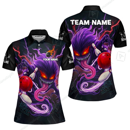 Customized Bowling Jerseys Polo Shirt, Evil Bowling Monster-Dark Bowling Spirit, Uniform Bowling - Personalized Name And Team Name