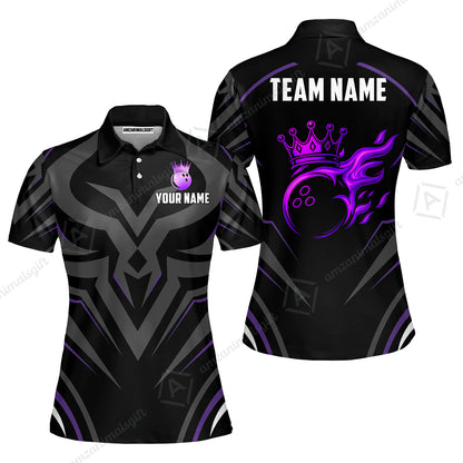 Custom Bowling Jersey Polo Shirt, Crowned Bowling Ball, Custom Bowling Jersey Team Shirt For Players With Name & Team Name