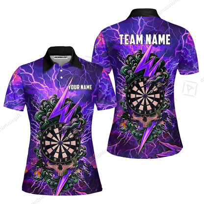 Custom Darts Team Jersey, Personalized Lightning Skull Dart Polo Shirt For Players With Name & Team Name