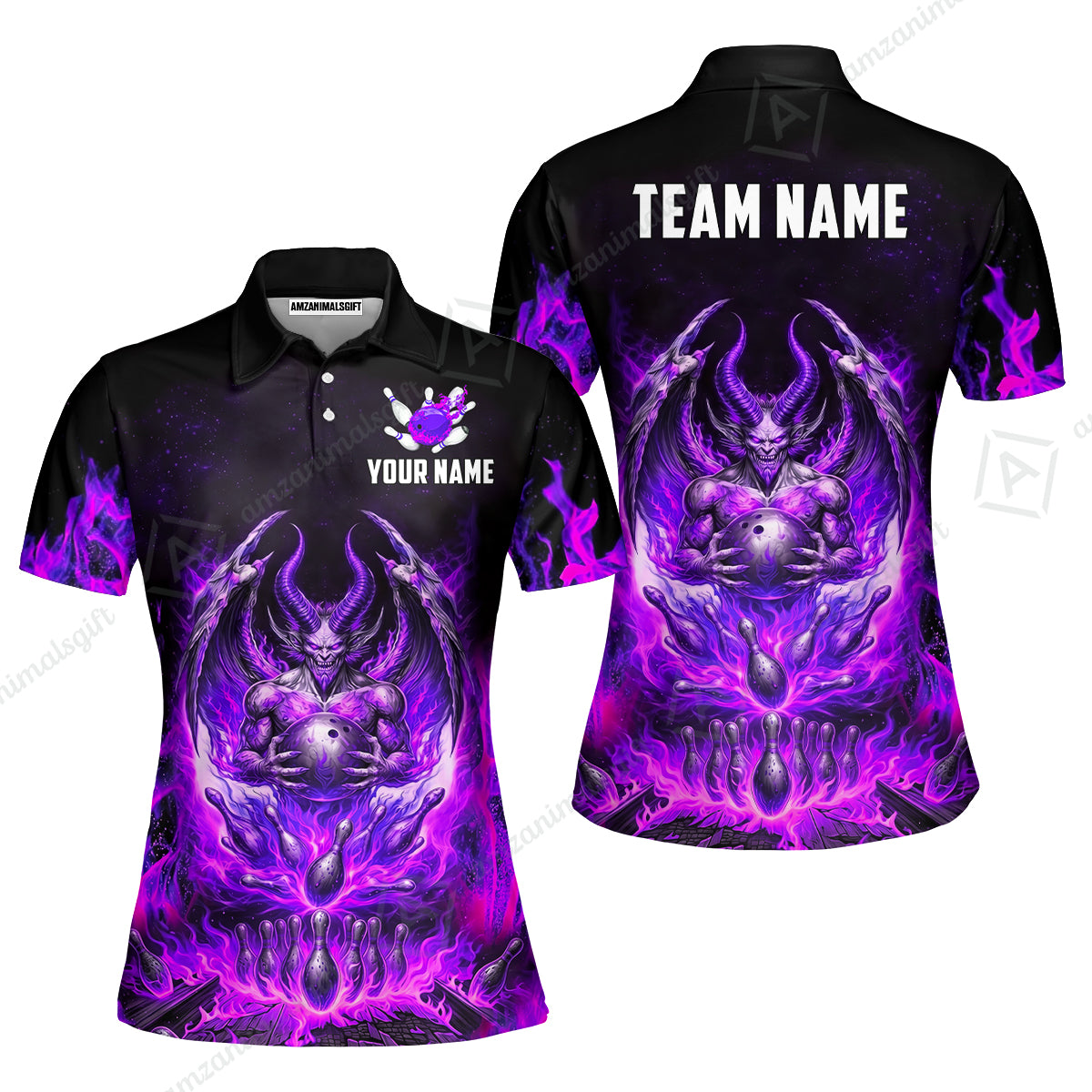 Custom Hellfire Bowling Jersey Polo Shirt, Custom Hellfire Bowling Jersey Team Shirt For Players With Name & Team Name