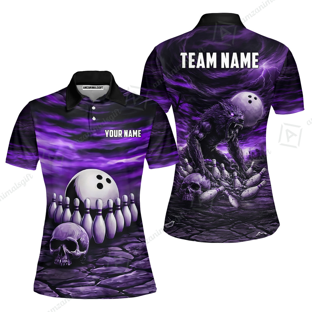 Custom Full Moon Werewolf Bowling Jersey Polo Shirt, Custom Full Moon Werewolf Bowling Jersey Team Shirt For Players With Name & Team Name