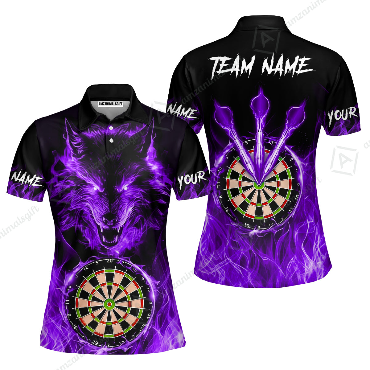 Custom Darts Jersey Polo Shirt, Dartboard Fierce Wolf Design, Uniform Dart - Personalized Name And Team Name