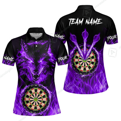 Custom Darts Jersey Polo Shirt, Dartboard Fierce Wolf Design, Uniform Dart - Personalized Name And Team Name