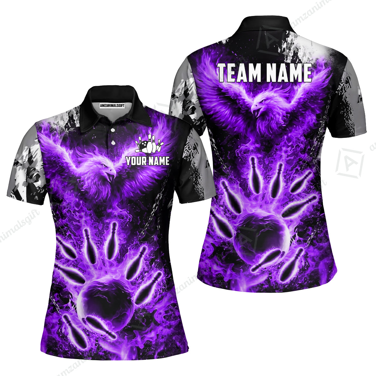 Custom Bowling Jersey Polo Shirt, Flaming Phoenix Bowling, Custom Bowling Jersey Team Shirt For Players With Name & Team Name