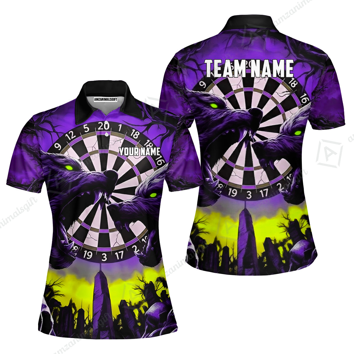 Custom Darts Team Jersey, Personalized Black Forest Wolves Dart Polo Shirt For Players With Name & Team Name