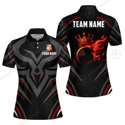 Custom Bowling Jersey Polo Shirt, Crowned Bowling Ball, Custom Bowling Jersey Team Shirt For Players With Name & Team Name