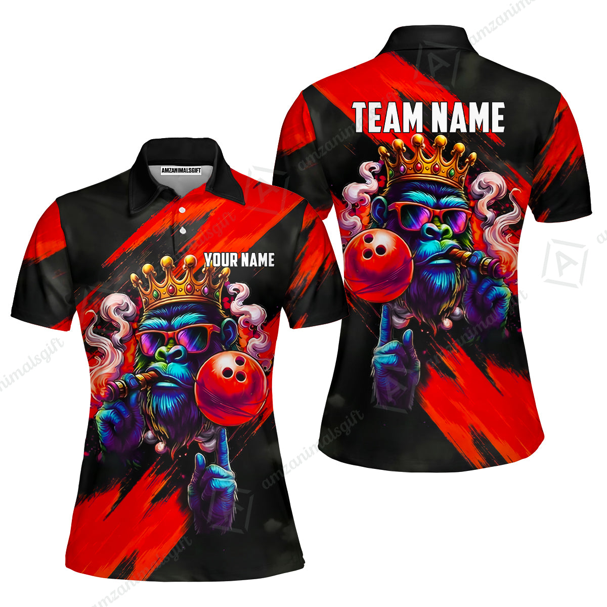 Custom Bowling Jersey Polo Shirt, Gorilla Boss King, Custom Bowling Jersey Team Shirt For Players With Name & Team Name