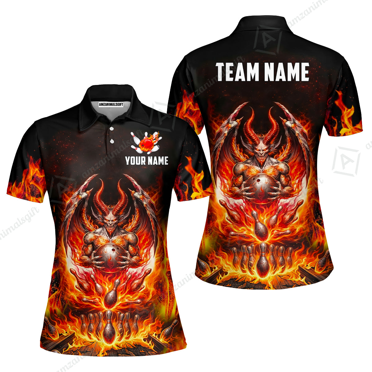 Custom Hellfire Bowling Jersey Polo Shirt, Custom Hellfire Bowling Jersey Team Shirt For Players With Name & Team Name