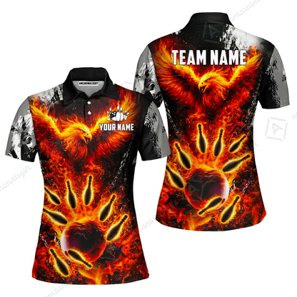 Custom Bowling Jersey Polo Shirt, Flaming Phoenix Bowling, Custom Bowling Jersey Team Shirt For Players With Name & Team Name