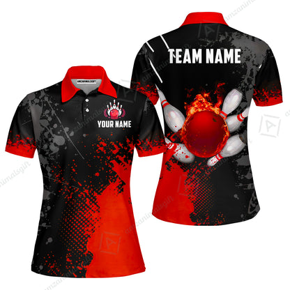 Custom Bowling Jersey Polo Shirt, Fire Ball Bowling, Custom Bowling Jersey Team Shirt For Players With Name & Team Name