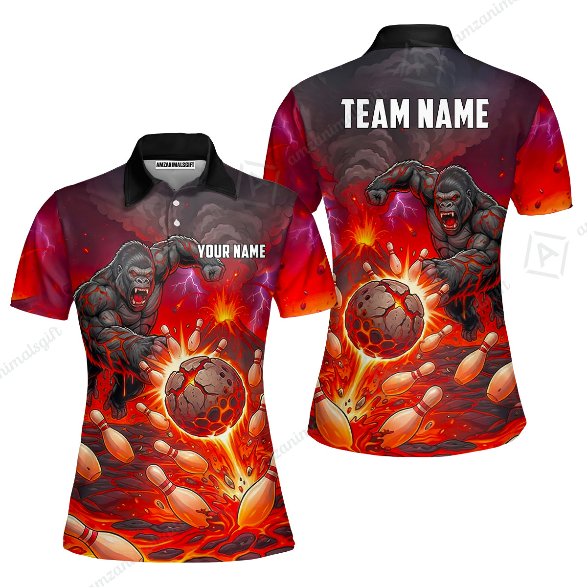 Custom Bowling Jersey Polo Shirt, Fierce Gorilla Strike Bowling, Custom Bowling Jersey Team Shirt For Players With Name & Team Name