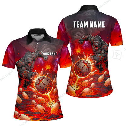 Custom Bowling Jersey Polo Shirt, Fierce Gorilla Strike Bowling, Custom Bowling Jersey Team Shirt For Players With Name & Team Name
