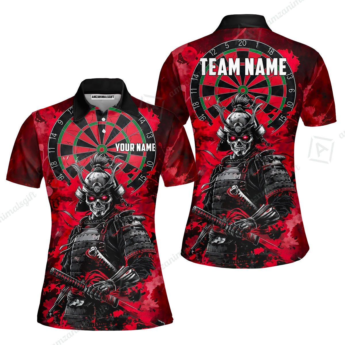 Custom Darts Team Jersey, Personalized Skull Samurai Dartboard Dart Polo Shirt For Players With Name & Team Name