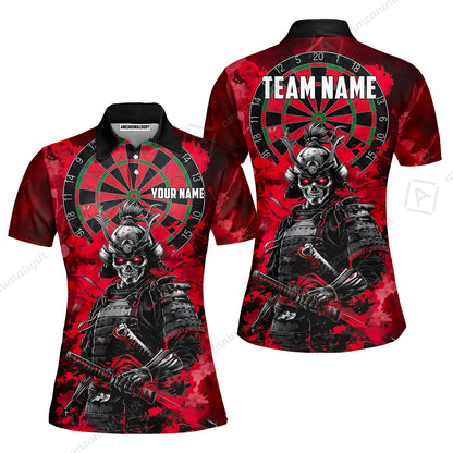 Custom Darts Team Jersey, Personalized Skull Samurai Dartboard Dart Polo Shirt For Players With Name & Team Name