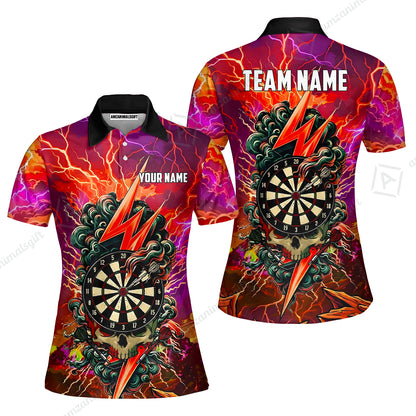 Custom Darts Team Jersey, Personalized Lightning Skull Dart Polo Shirt For Players With Name & Team Name