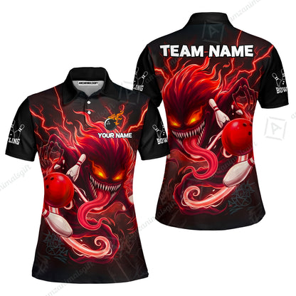 Customized Bowling Jerseys Polo Shirt, Evil Bowling Monster-Dark Bowling Spirit, Uniform Bowling - Personalized Name And Team Name