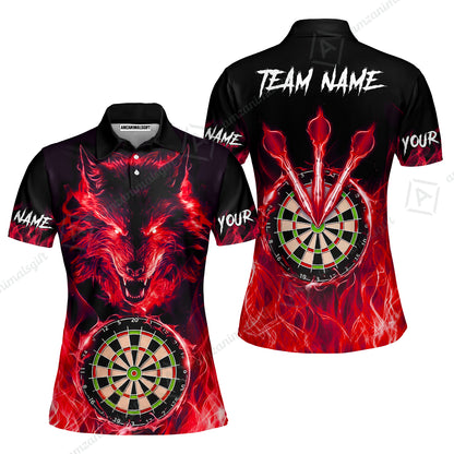 Custom Darts Jersey Polo Shirt, Dartboard Fierce Wolf Design, Uniform Dart - Personalized Name And Team Name