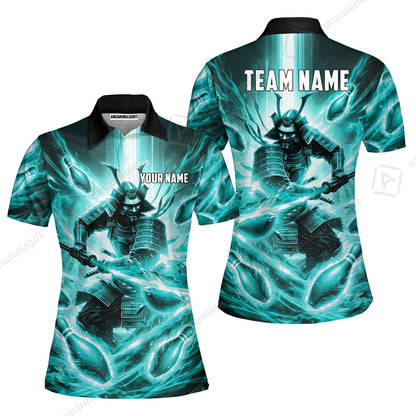 Custom Bowling Jersey Polo Shirt, Japanese Samurai Warrior Bowling, Custom Bowling Jersey Team Shirt For Players With Name & Team Name