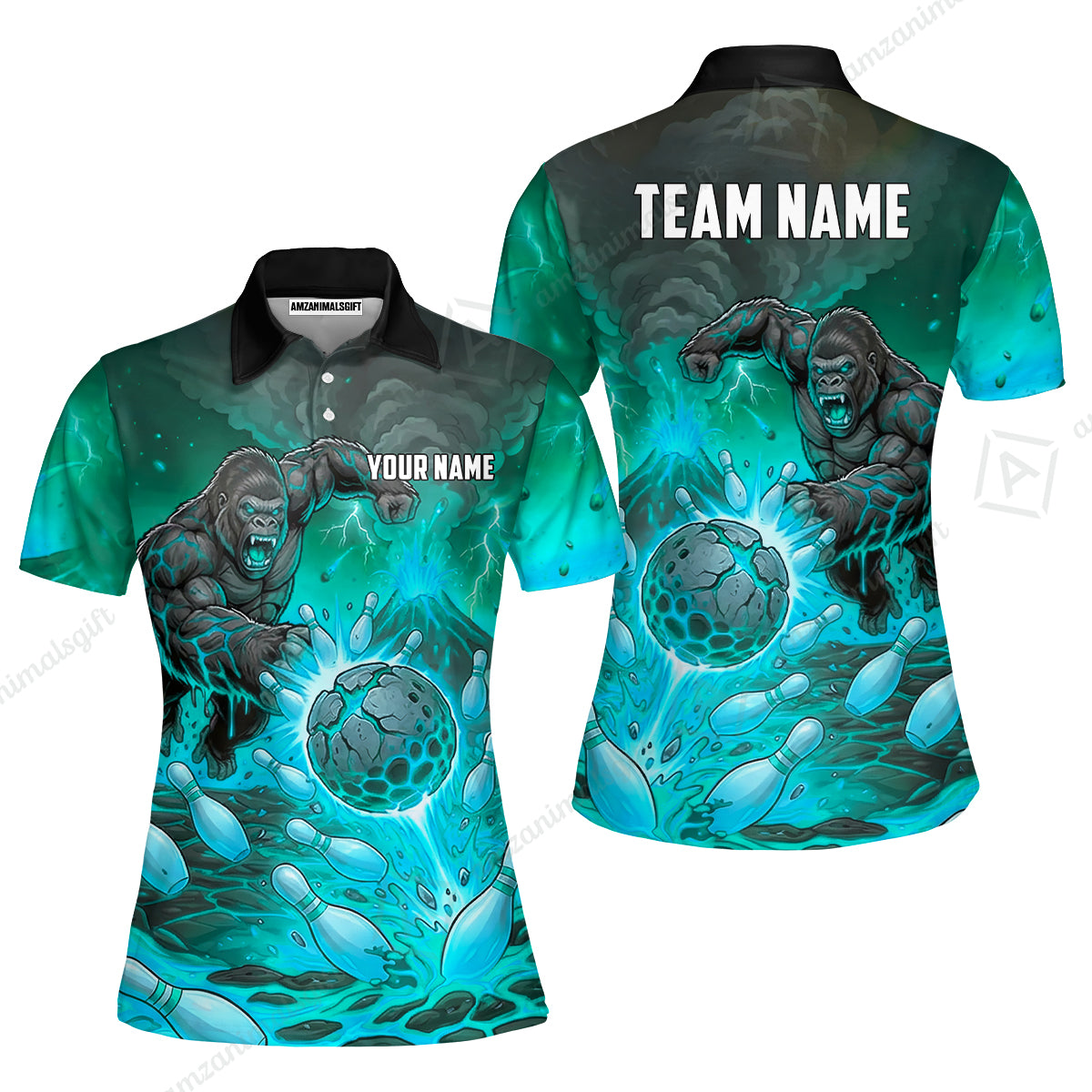 Custom Bowling Jersey Polo Shirt, Fierce Gorilla Strike Bowling, Custom Bowling Jersey Team Shirt For Players With Name & Team Name