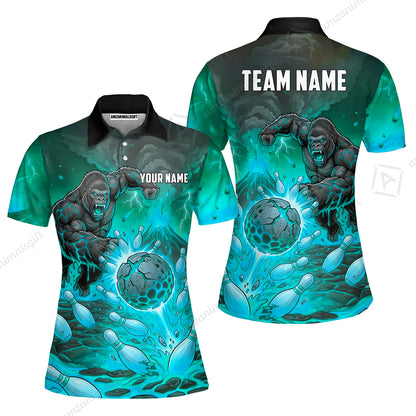 Custom Bowling Jersey Polo Shirt, Fierce Gorilla Strike Bowling, Custom Bowling Jersey Team Shirt For Players With Name & Team Name