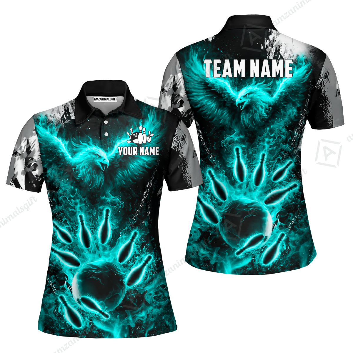 Custom Bowling Jersey Polo Shirt, Flaming Phoenix Bowling, Custom Bowling Jersey Team Shirt For Players With Name & Team Name
