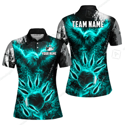 Custom Bowling Jersey Polo Shirt, Flaming Phoenix Bowling, Custom Bowling Jersey Team Shirt For Players With Name & Team Name
