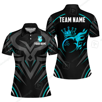 Custom Bowling Jersey Polo Shirt, Crowned Bowling Ball, Custom Bowling Jersey Team Shirt For Players With Name & Team Name