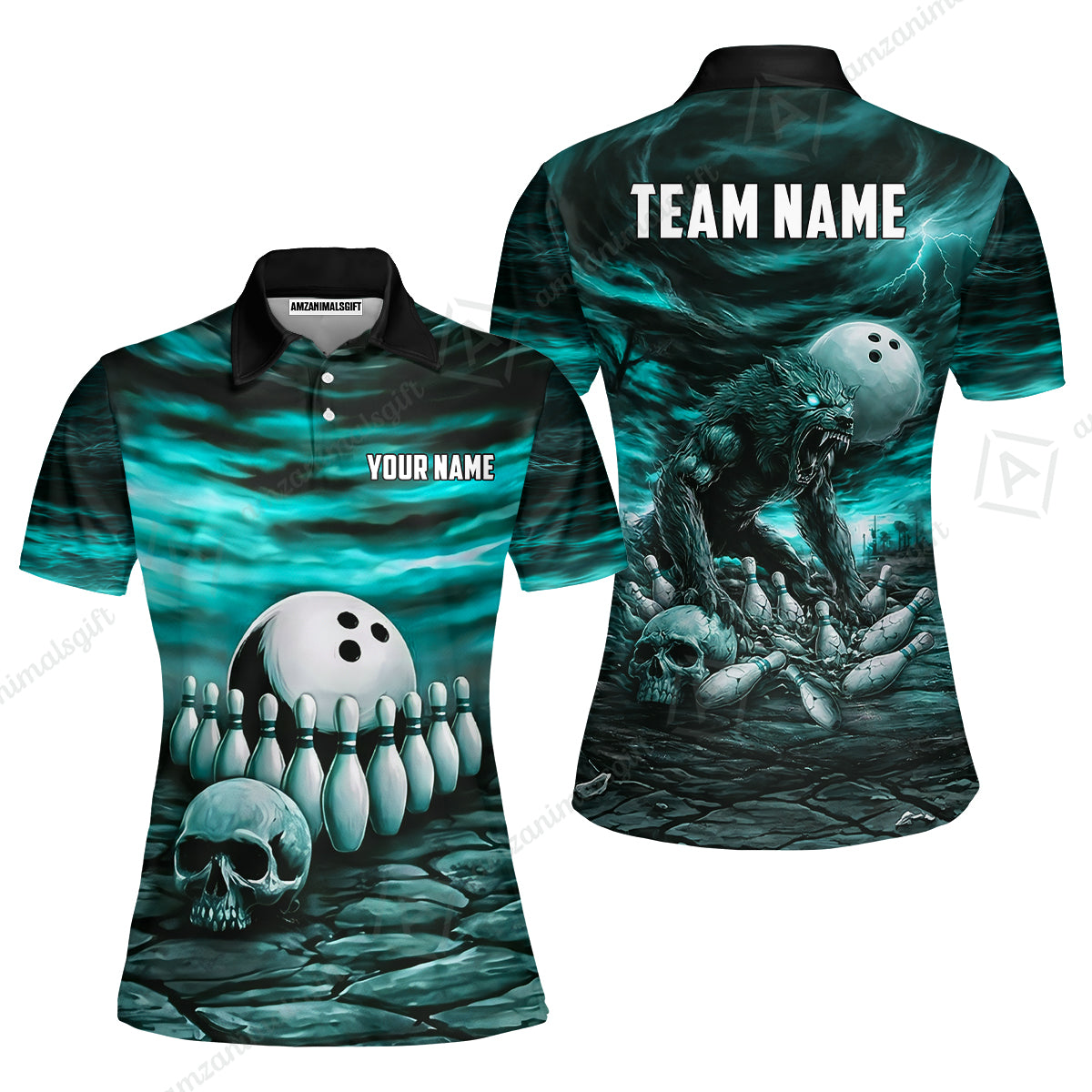 Custom Full Moon Werewolf Bowling Jersey Polo Shirt, Custom Full Moon Werewolf Bowling Jersey Team Shirt For Players With Name & Team Name