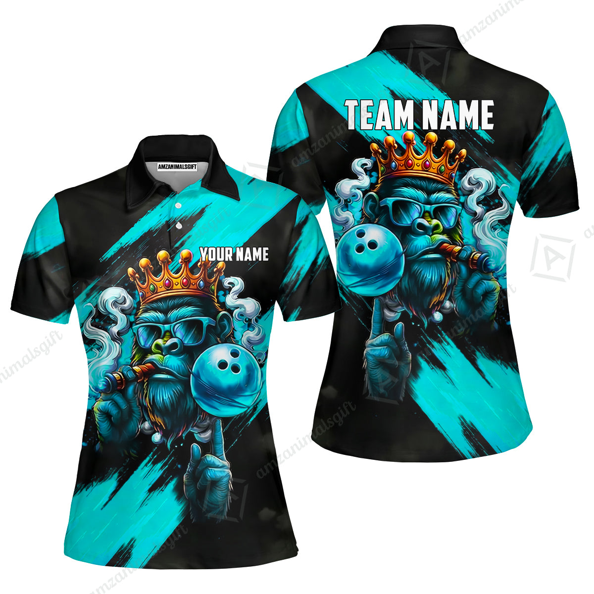 Custom Bowling Jersey Polo Shirt, Gorilla Boss King, Custom Bowling Jersey Team Shirt For Players With Name & Team Name