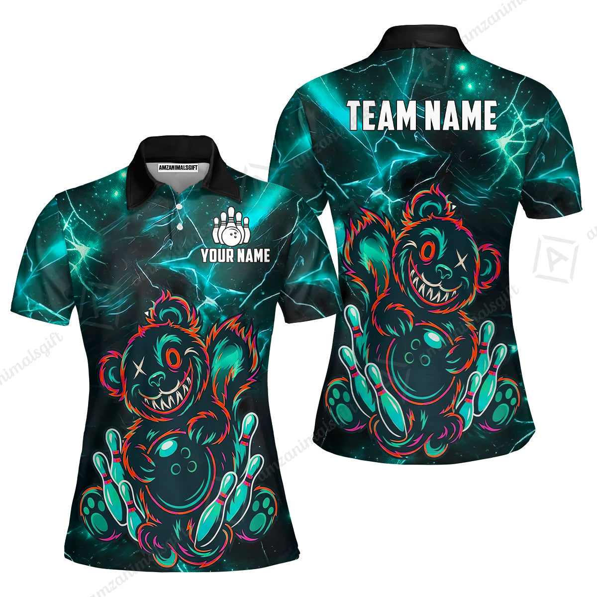 Custom Creepy Teddy Bowling Jersey Polo Shirt, Custom Creepy Teddy Bowling Jersey Team Shirt For Players With Name & Team Name