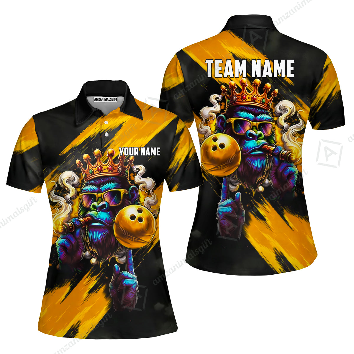 Custom Bowling Jersey Polo Shirt, Gorilla Boss King, Custom Bowling Jersey Team Shirt For Players With Name & Team Name