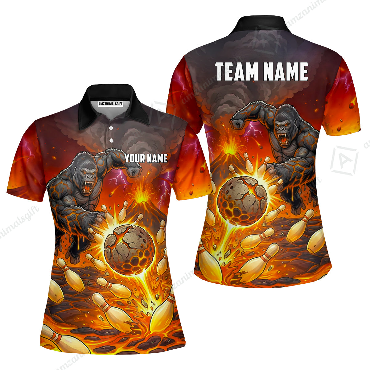 Custom Bowling Jersey Polo Shirt, Fierce Gorilla Strike Bowling, Custom Bowling Jersey Team Shirt For Players With Name & Team Name