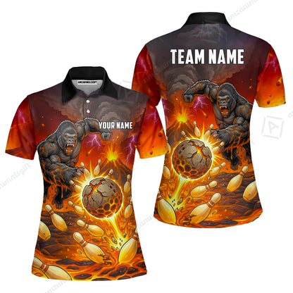 Custom Bowling Jersey Polo Shirt, Fierce Gorilla Strike Bowling, Custom Bowling Jersey Team Shirt For Players With Name & Team Name