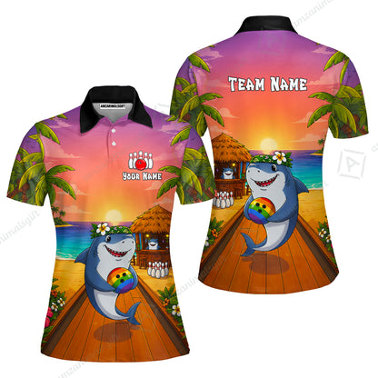 Custom Bowling Jersey Polo Shirt, Shark Strike, Custom Bowling Jersey Team Shirt For Players With Name and Team Name